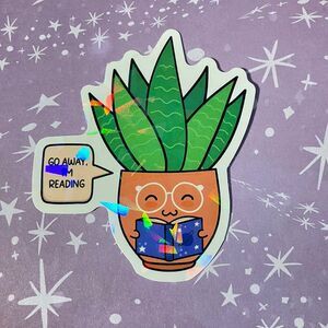 😍 10/$10 😍 Go Away I'm Reading Succulent Holographic Bookish Sparkle Sticker